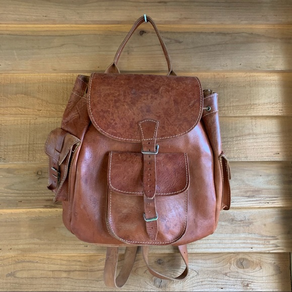 Vintage Hand Crafted Rugged Leather Backpack Book Bag - Picture 11 of 16